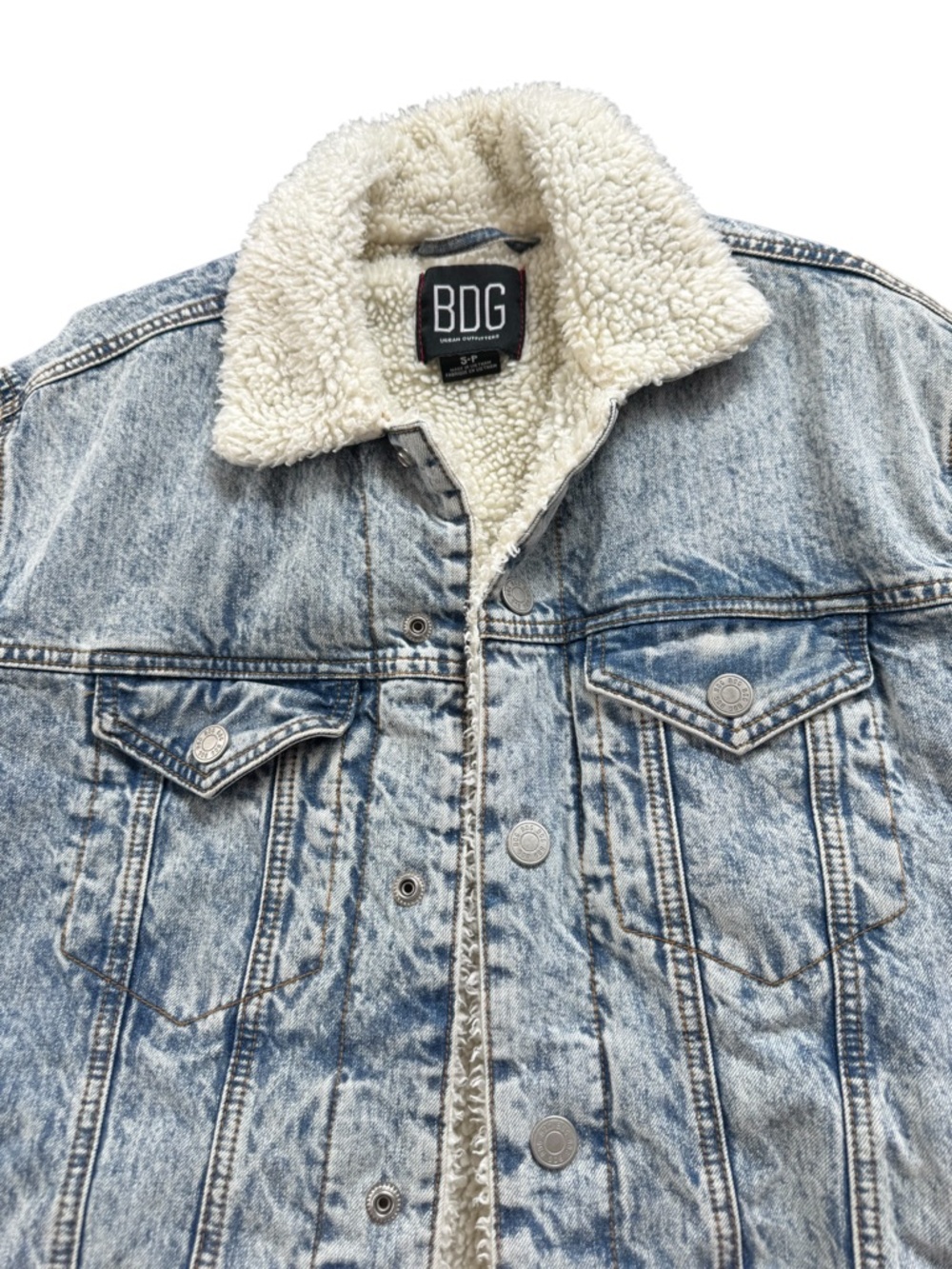 BDG Light Blue Acid Wash Faux Sherpa-Lined Denim Jacket